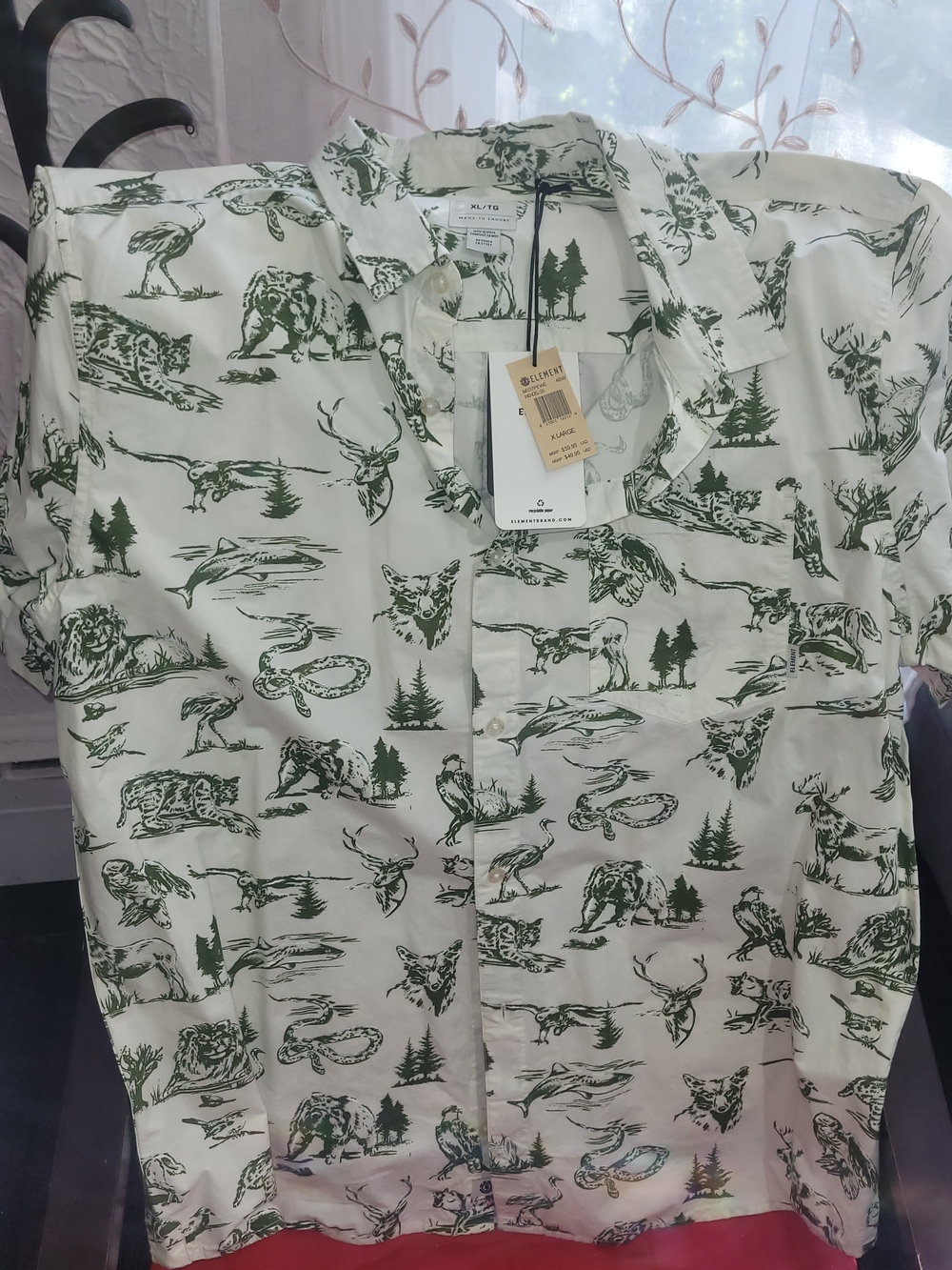 Element Green Nature-Print Button-Up Shirt on Cream